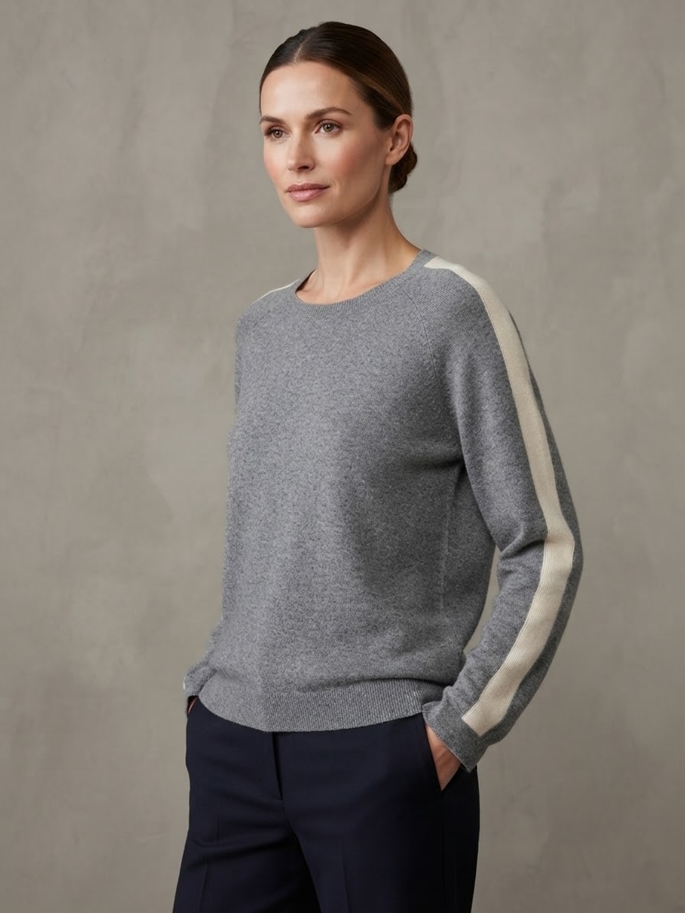 NWT Contemporaine Simons Gray Wool Blend Striped Sleeve Sweater TG/XL Minimalist